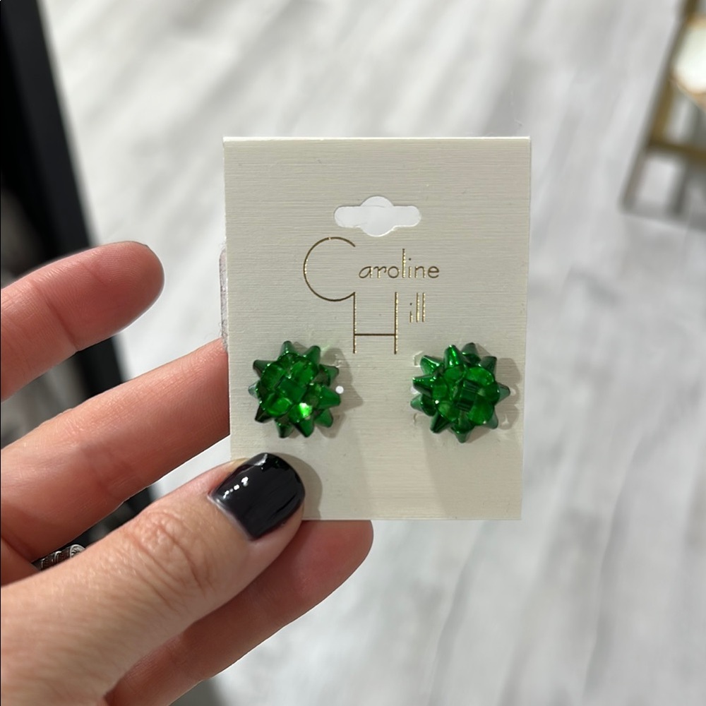 Green holiday Bow Earrings